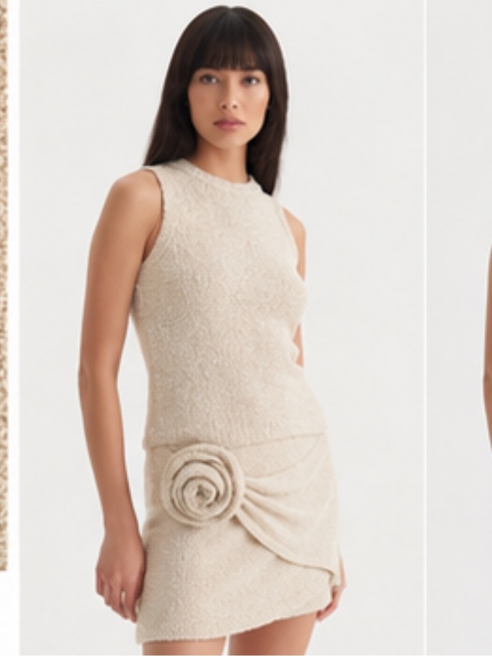 NWT: 4TH + RECKLESS Camel Textured Knit Tank & Skirt Set with Rosette Detail